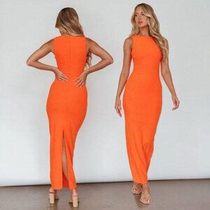 Selfie Leslie Catalina Island Textured Sleeveless Maxi Dress L Orange Worn Once